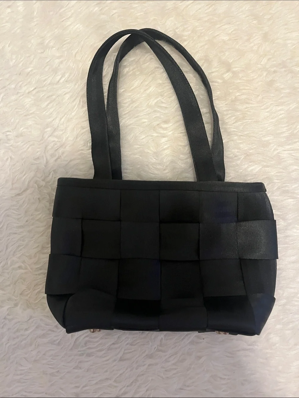 Harveys Black Woven Tote with Dual Straps original seatbelt Purse